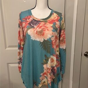 Philosophy teal floral long sleeve flowy blouse size S